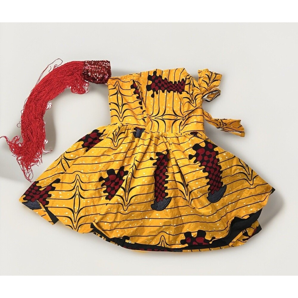 Girls African Wax Fabric Ankara Dress No Size See Measurements See Notes Yellow